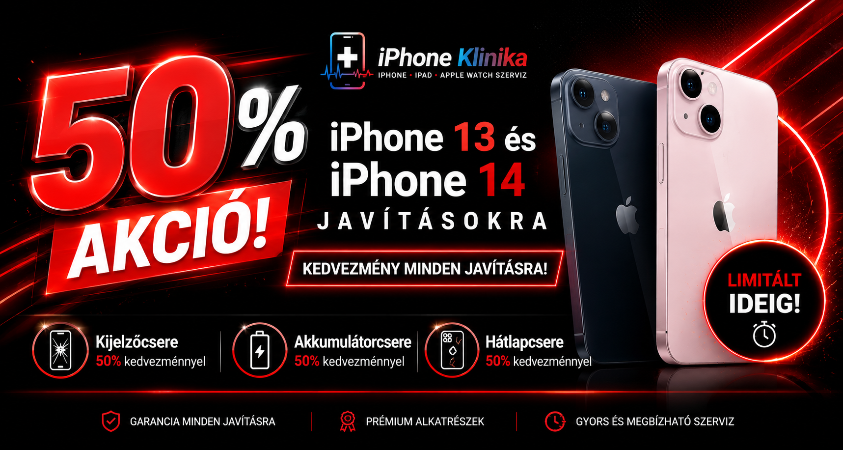 iPhone 13 és iPhone 14 50% akció